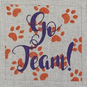 Clemson Tigers Go Team Handpainted Needlepoint canvas 18 mesh 5.5 inch design
